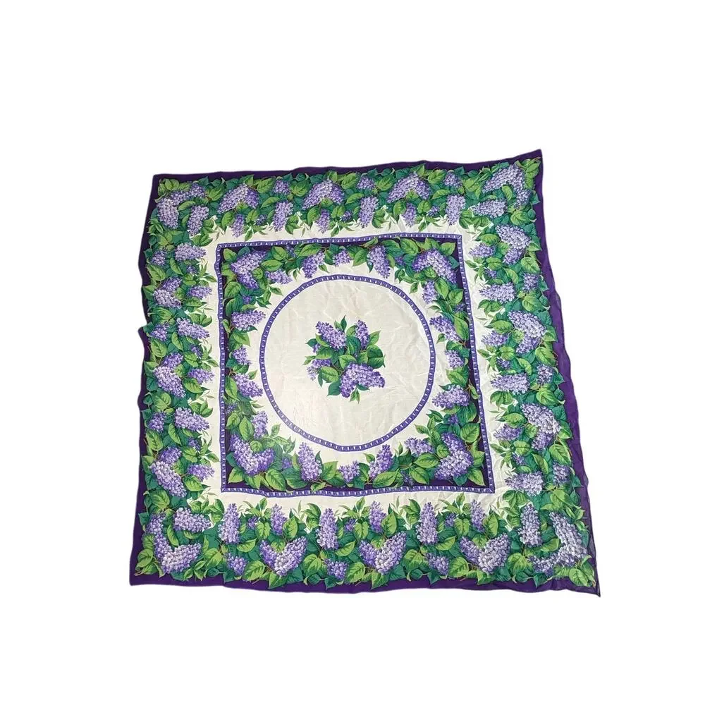 Vintage Silk Scarf- Museum of Fine Arts Boston- Lilacs Florals Purple  34x34